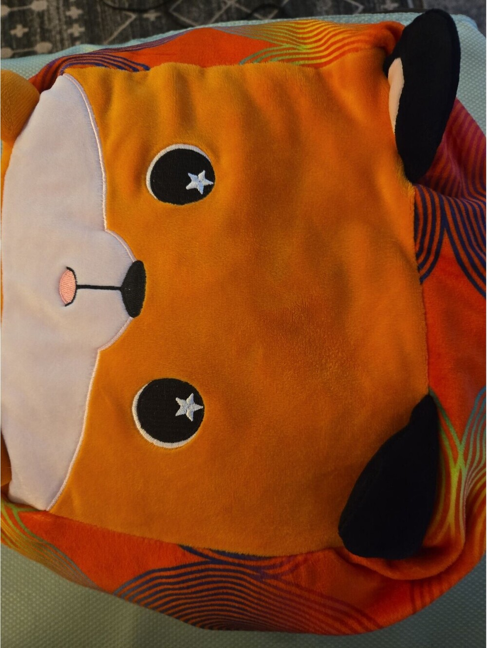 Moosh-Moosh Sparkle Eye Fox Plush Pillow - Orange Psychedelic Swirl - Picture 6 of 6